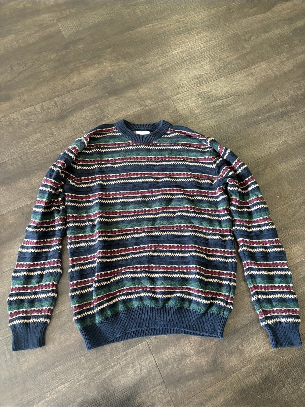 Pull&Bear Striped Crewneck Sweater - Navy, Green & Burgundy